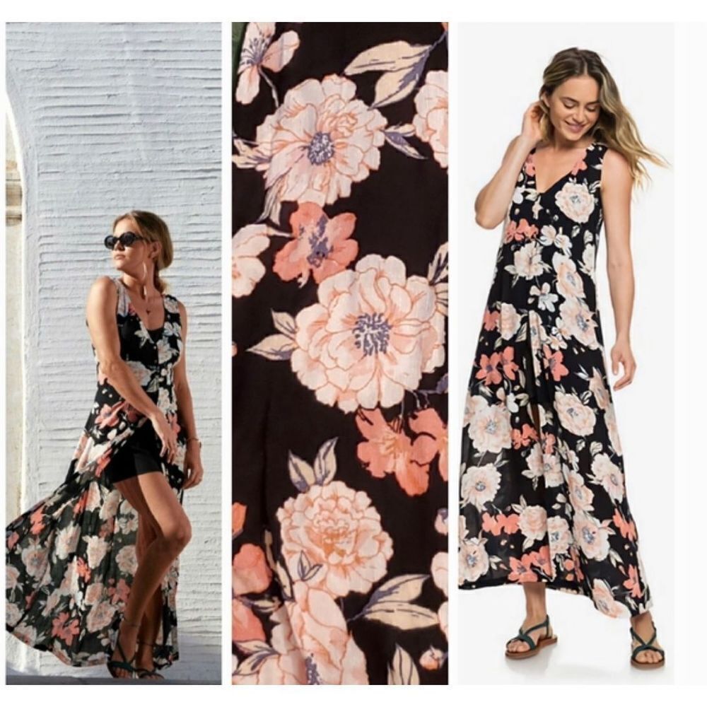 Roxy Flowers Crown Maxi Overlay Romper Dress‎ Size S
